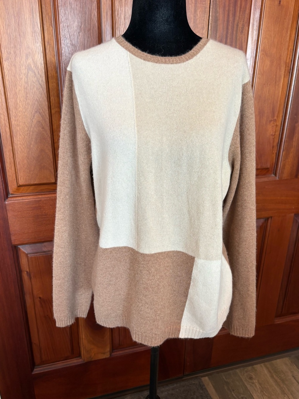 Valerie Stevens 100% Cashmere Colorblock Sweater Womens Small Beige Brown VTG